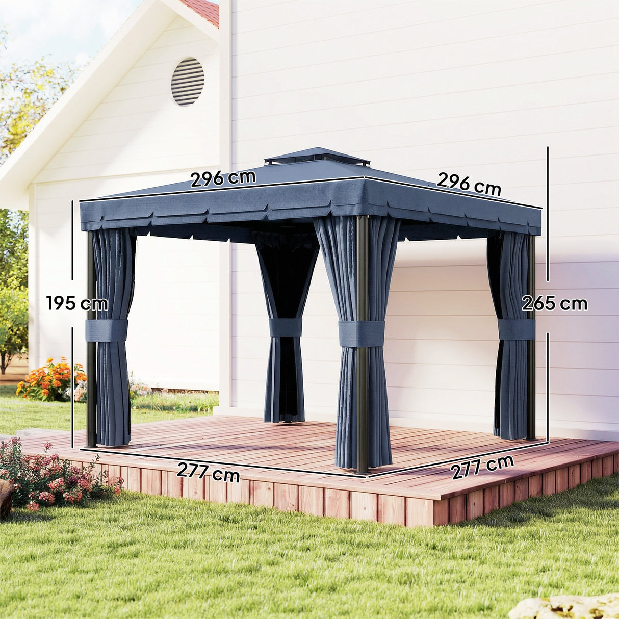 Aluminium Softtop Gazebo 296cm Width x 296cm Depth With Curtains - Velmora
