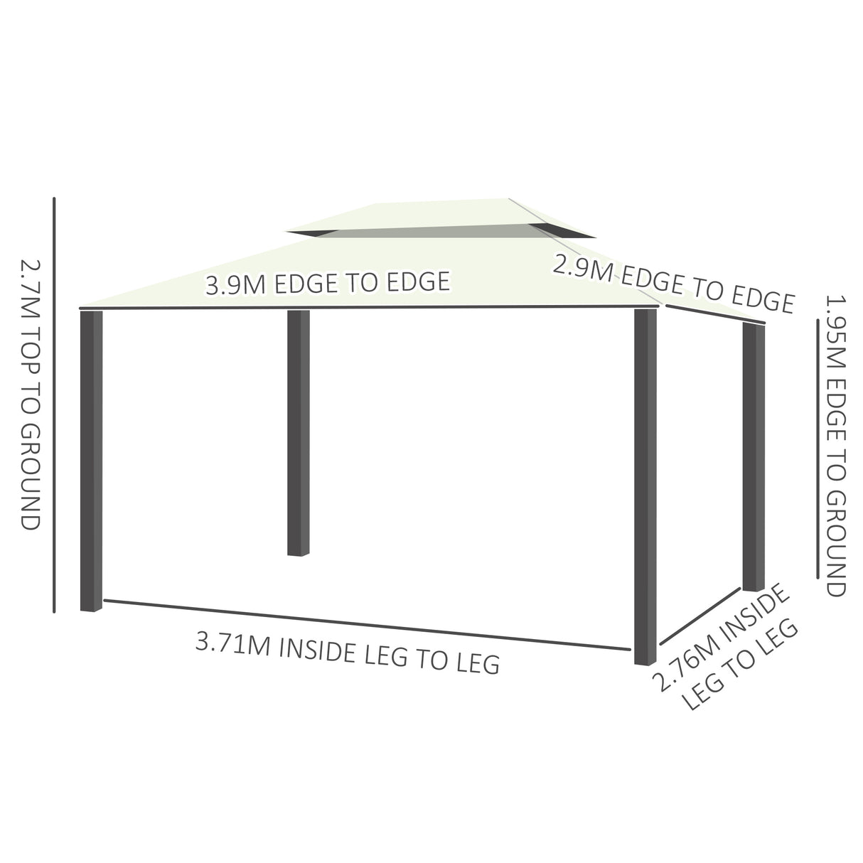 Aluminium Softtop Gazebo 390cm Width x 290cm Depth With Curtains And Netting - Velmora