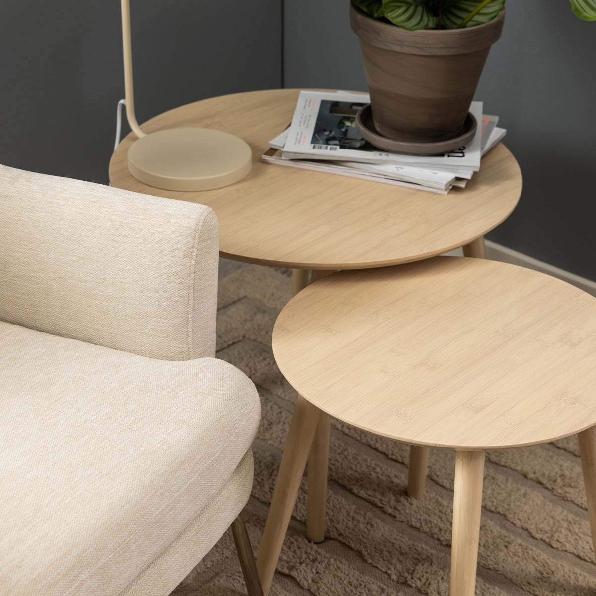 Bamboo Coffee Tables Round in Set Of 2 - Roslin