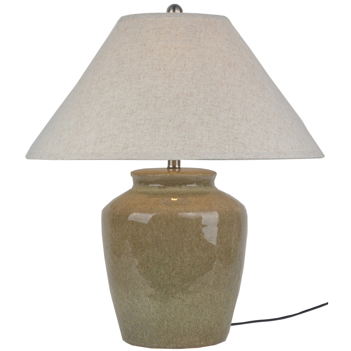 Beige Edged Linen Shade Table Lamp With Ceramic Base - Mottura