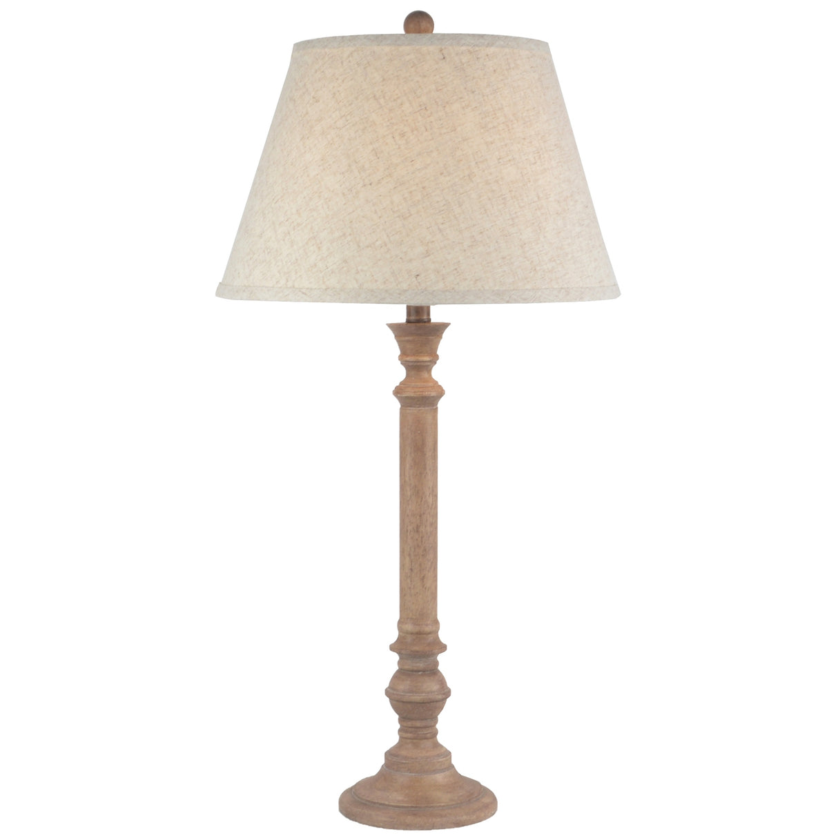 Beige Edged Linen Shade Table Lamp With Wooden Base - Solenne