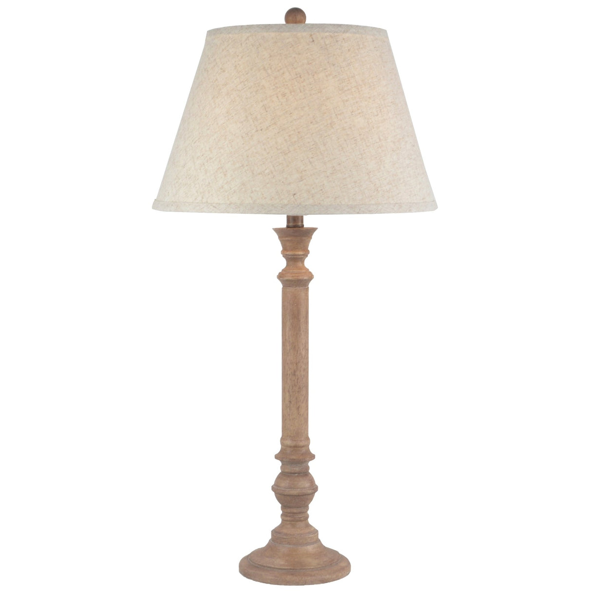 Beige Edged Linen Shade Table Lamp With Wooden Base - Solenne