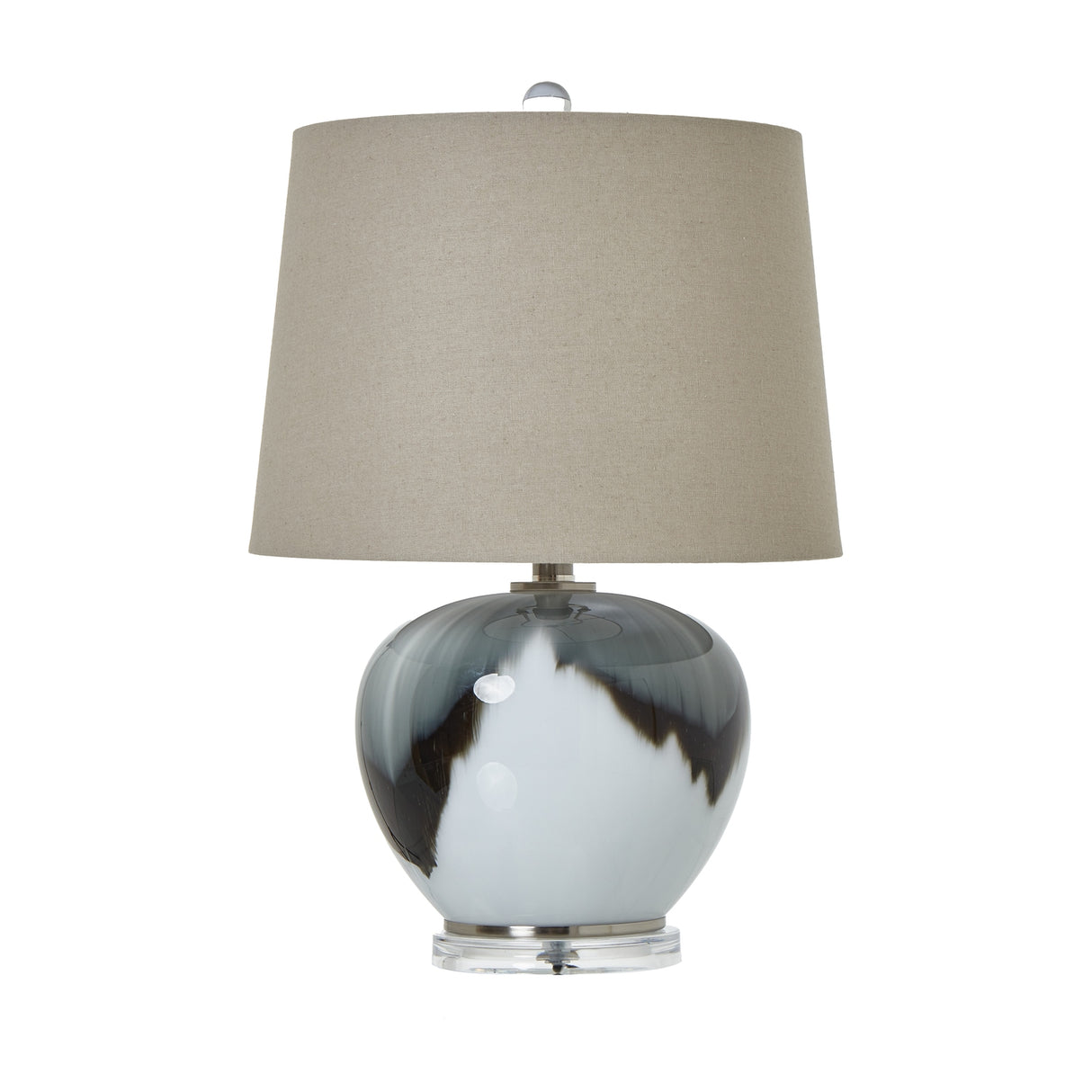 Beige Linen Shade Glass Table Lamp With Grey Glass Base - Perth