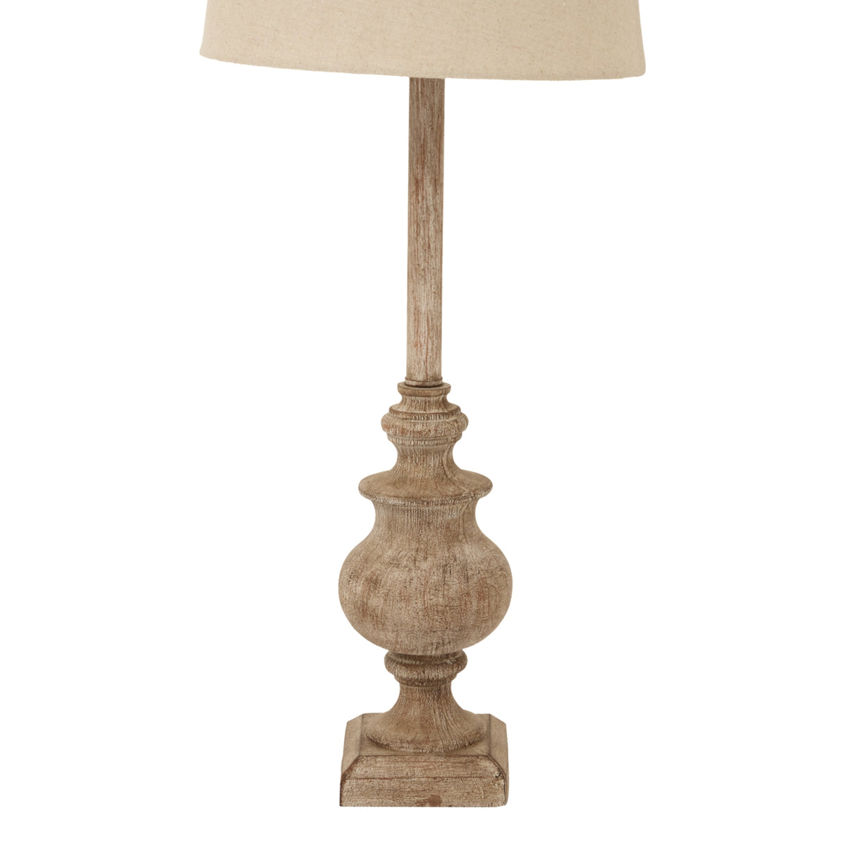 Beige Linen Shade Table Lamp With Candlestick Wooden Base - Chiaro