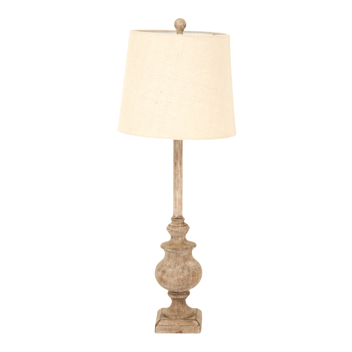 Beige Linen Shade Table Lamp With Candlestick Wooden Base - Chiaro