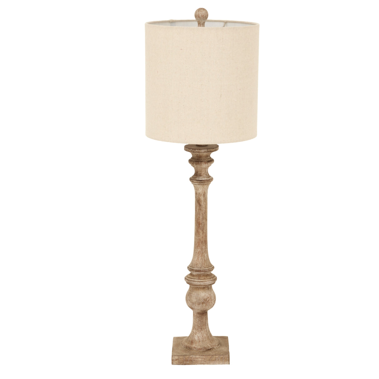 Beige Linen Shade Table Lamp With Candlestick Wooden Base - Pallido