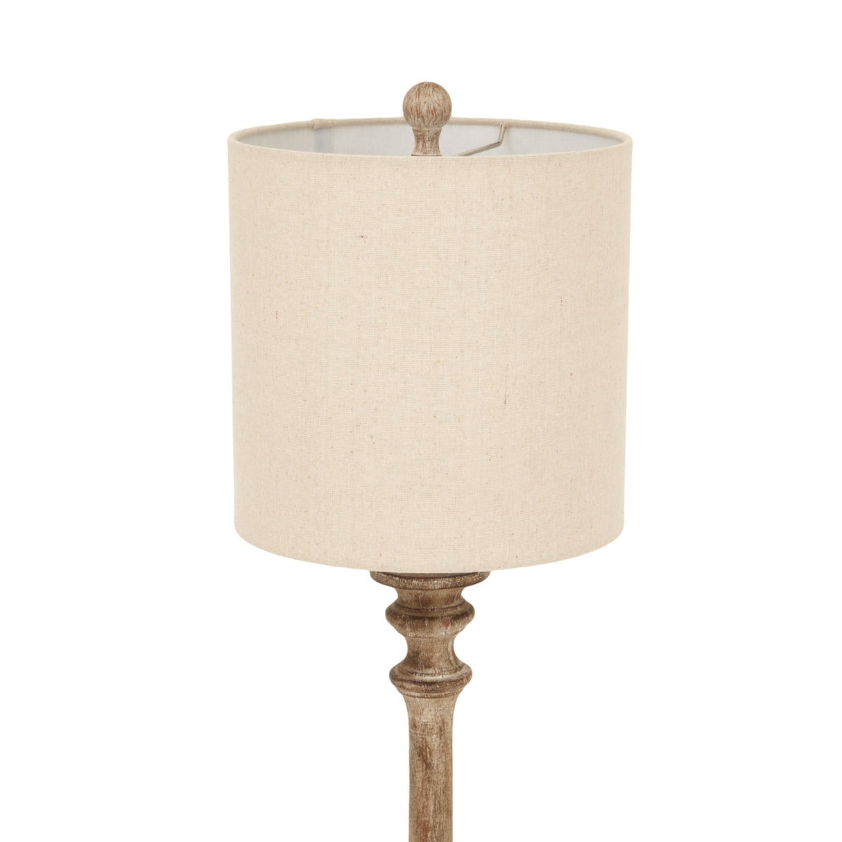 Beige Linen Shade Table Lamp With Candlestick Wooden Base - Pallido