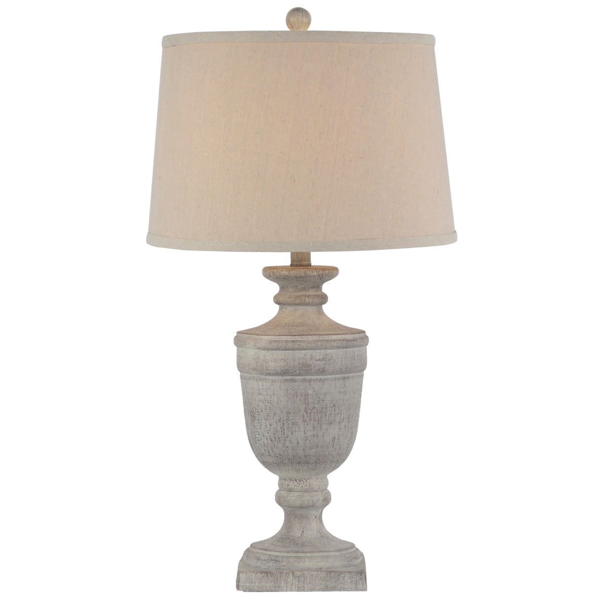 Beige Linen Shade Table Lamp With Carved Textured Column Wooden Base - Ossia