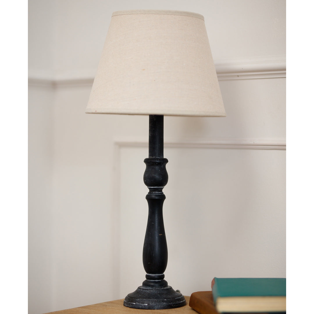 Beige Linen Shade Table Lamp With Column Black Wooden Base - Ravenna