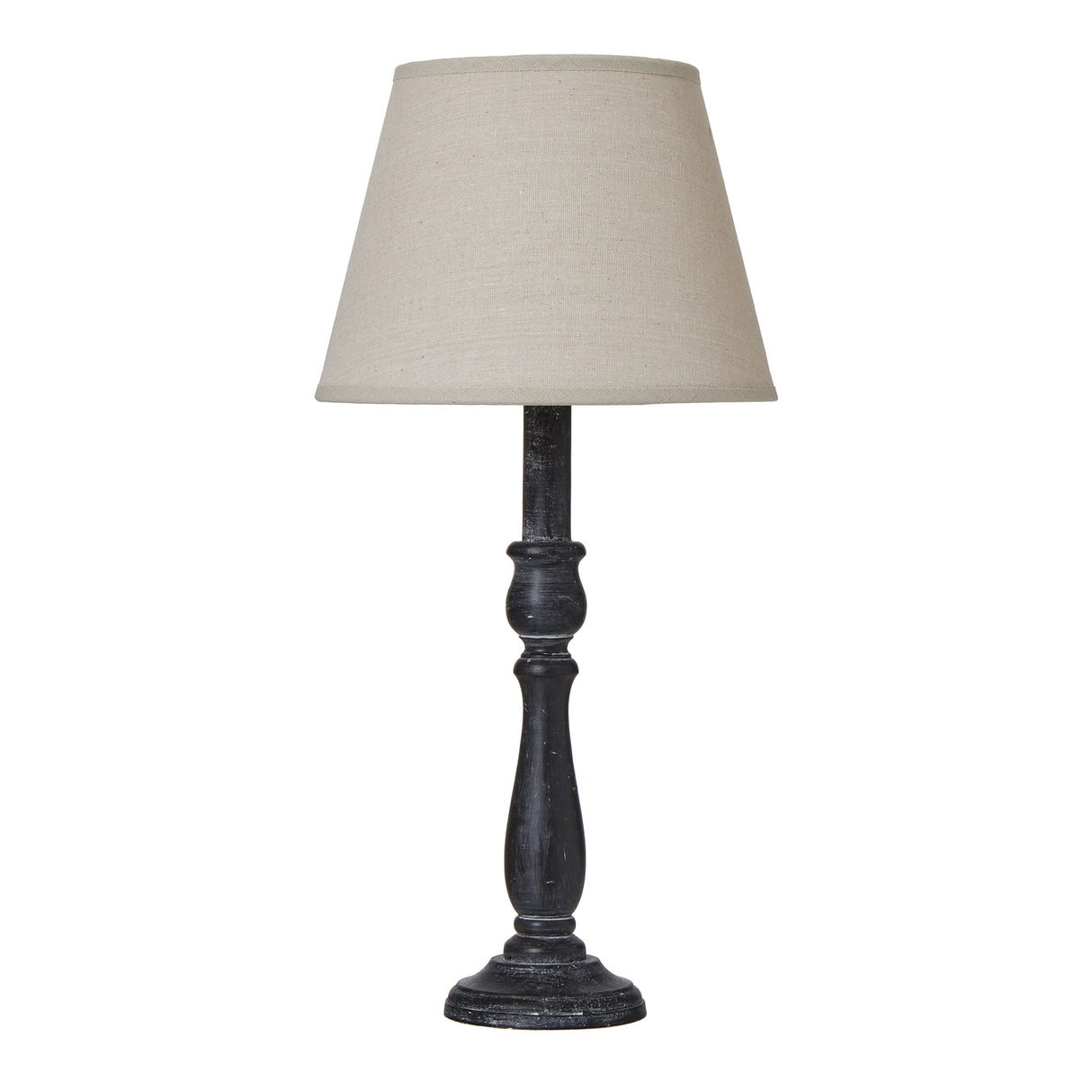 Beige Linen Shade Table Lamp With Column Black Wooden Base - Ravenna