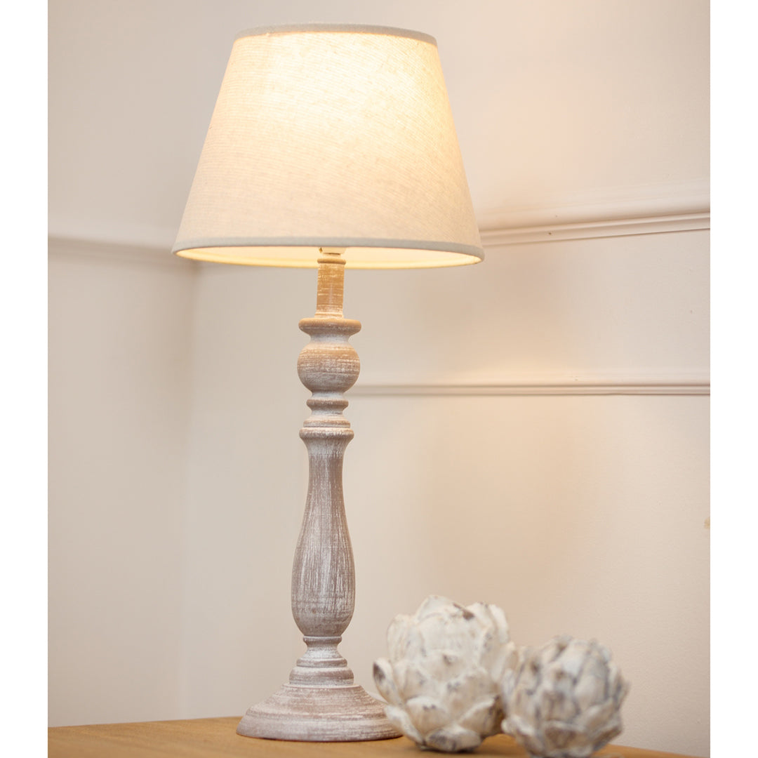 Beige Linen Shade Table Lamp With Column-Inspired Wooden Base - Dunum
