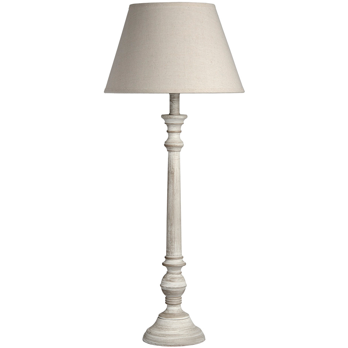 Beige Linen Shade Table Lamp With Grey Washed Wooden Base - Leptis