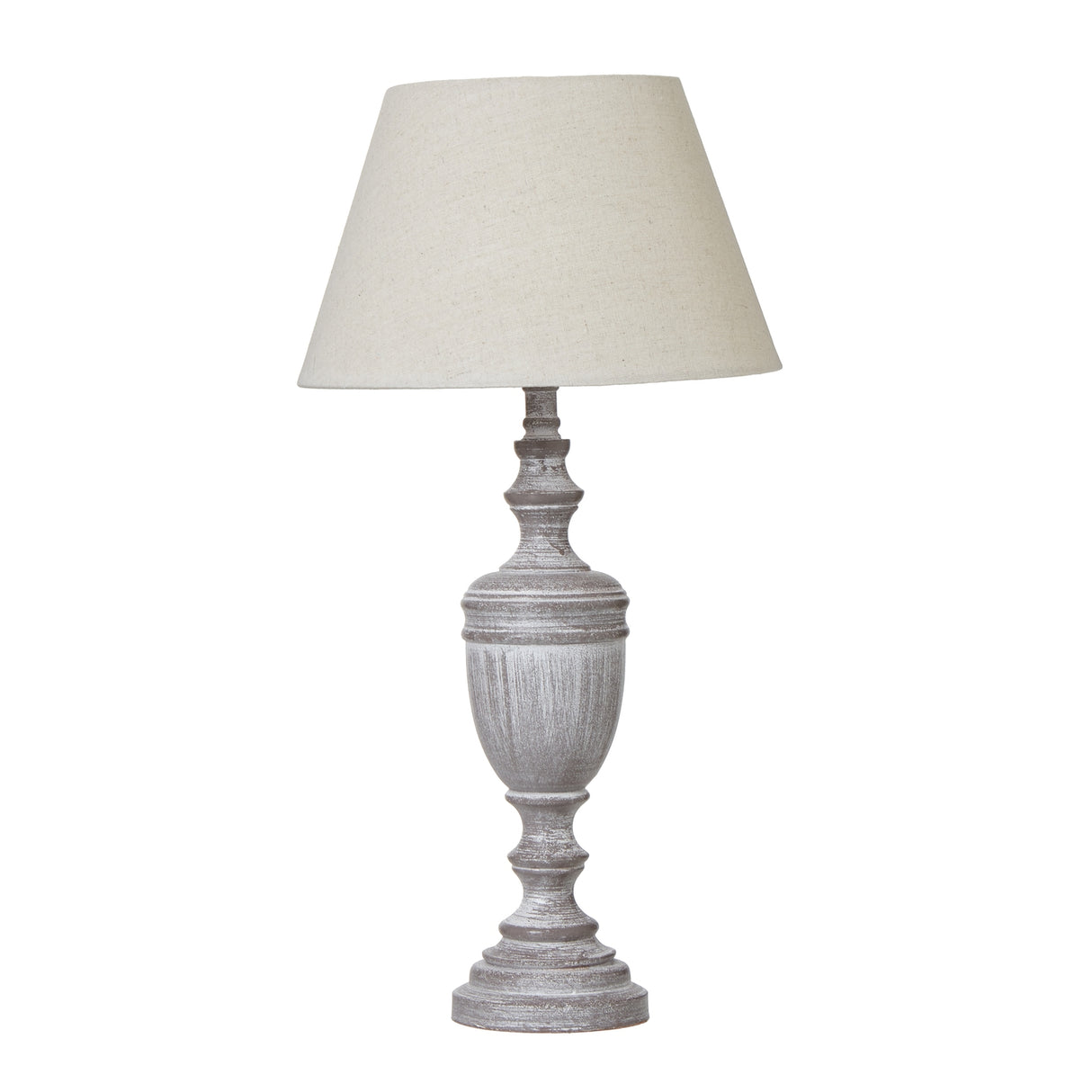 Beige Linen Shade Table Lamp With Grey Weathered Wooden Base - Nola