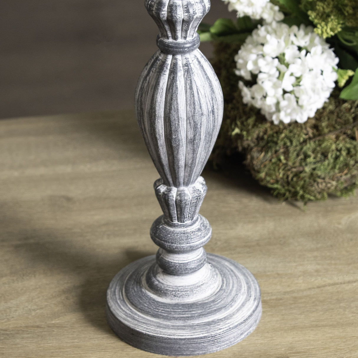 Beige Linen Shade Table Lamp With Neutral Grey Washed Wooden Base - Aegina