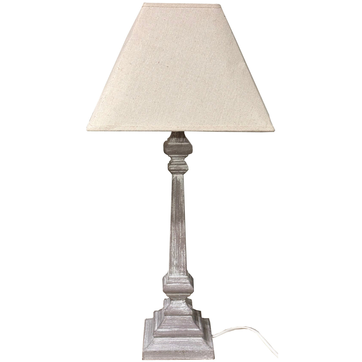 Beige Linen Shade Table Lamp With Neutral Washed Wooden Base - Pula