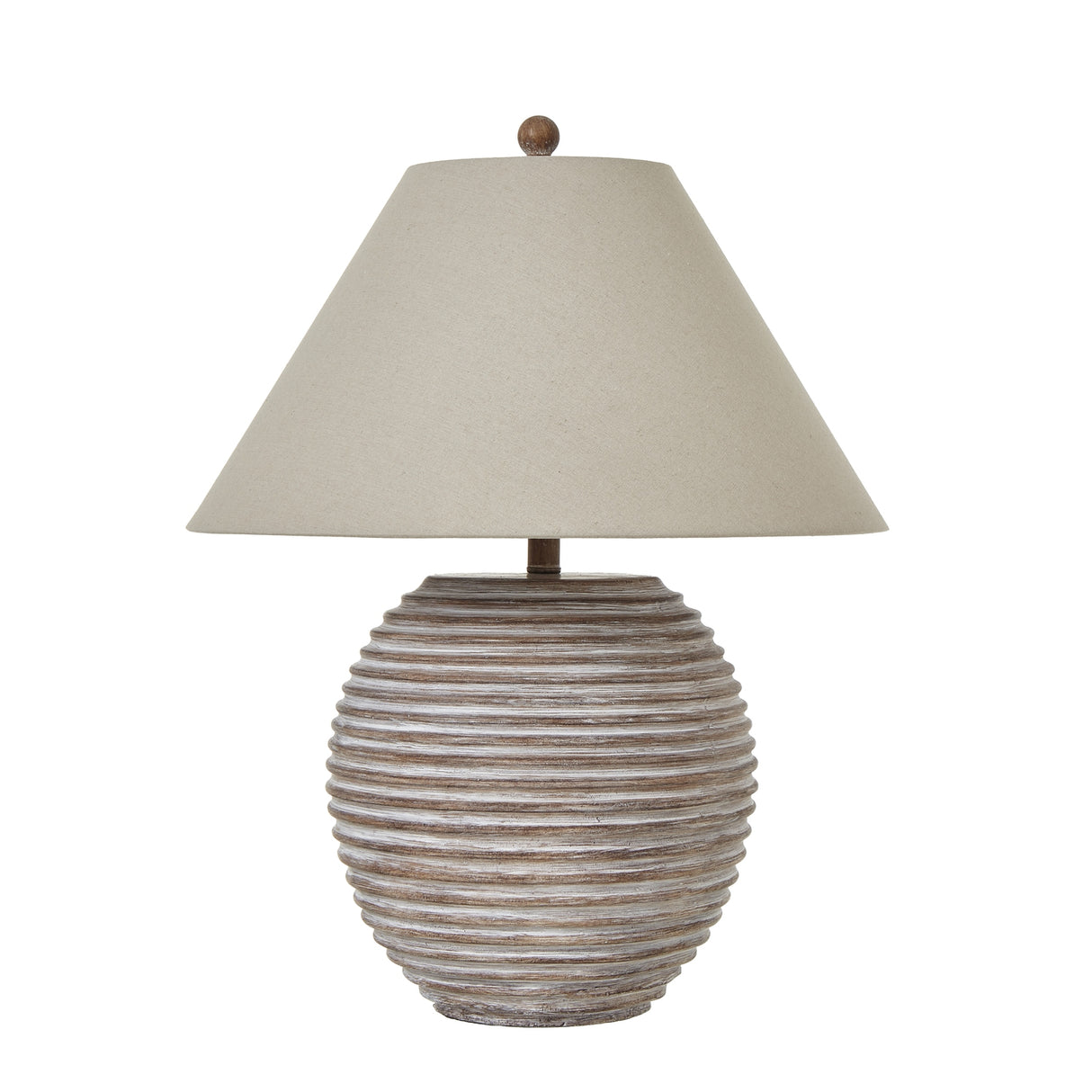Beige Linen Shade Table Lamp With Neutral Wooden Base - Saturn