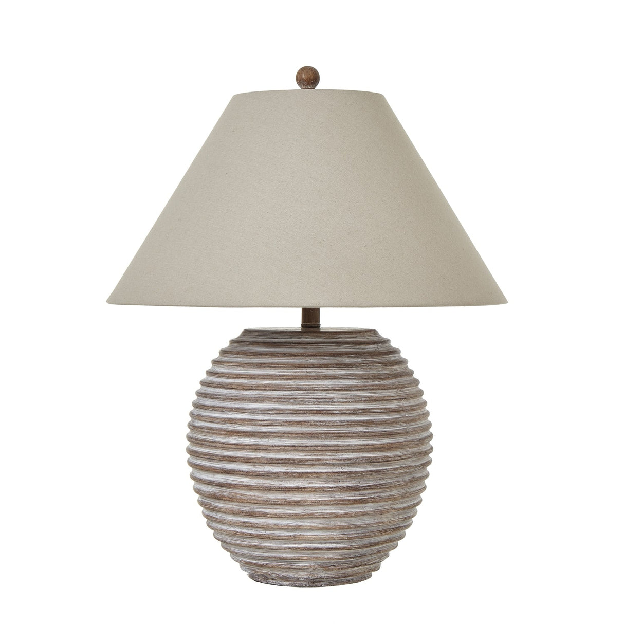 Beige Linen Shade Table Lamp With Neutral Wooden Base - Saturn