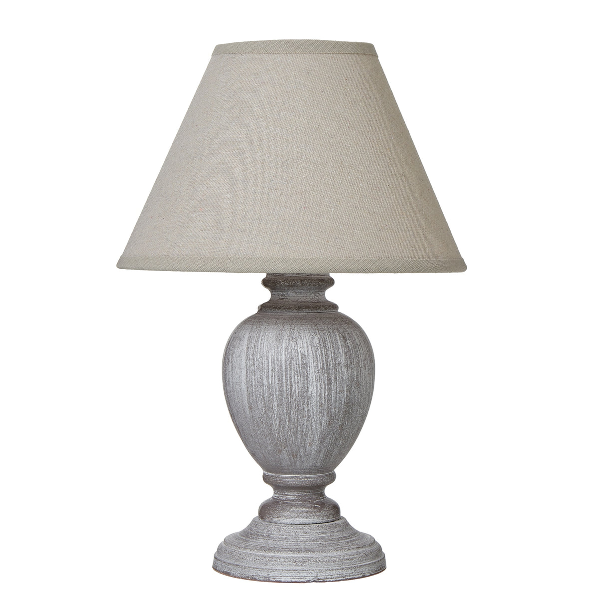 Beige Linen Shade Table Lamp With Pewter Wooden Base - Otem