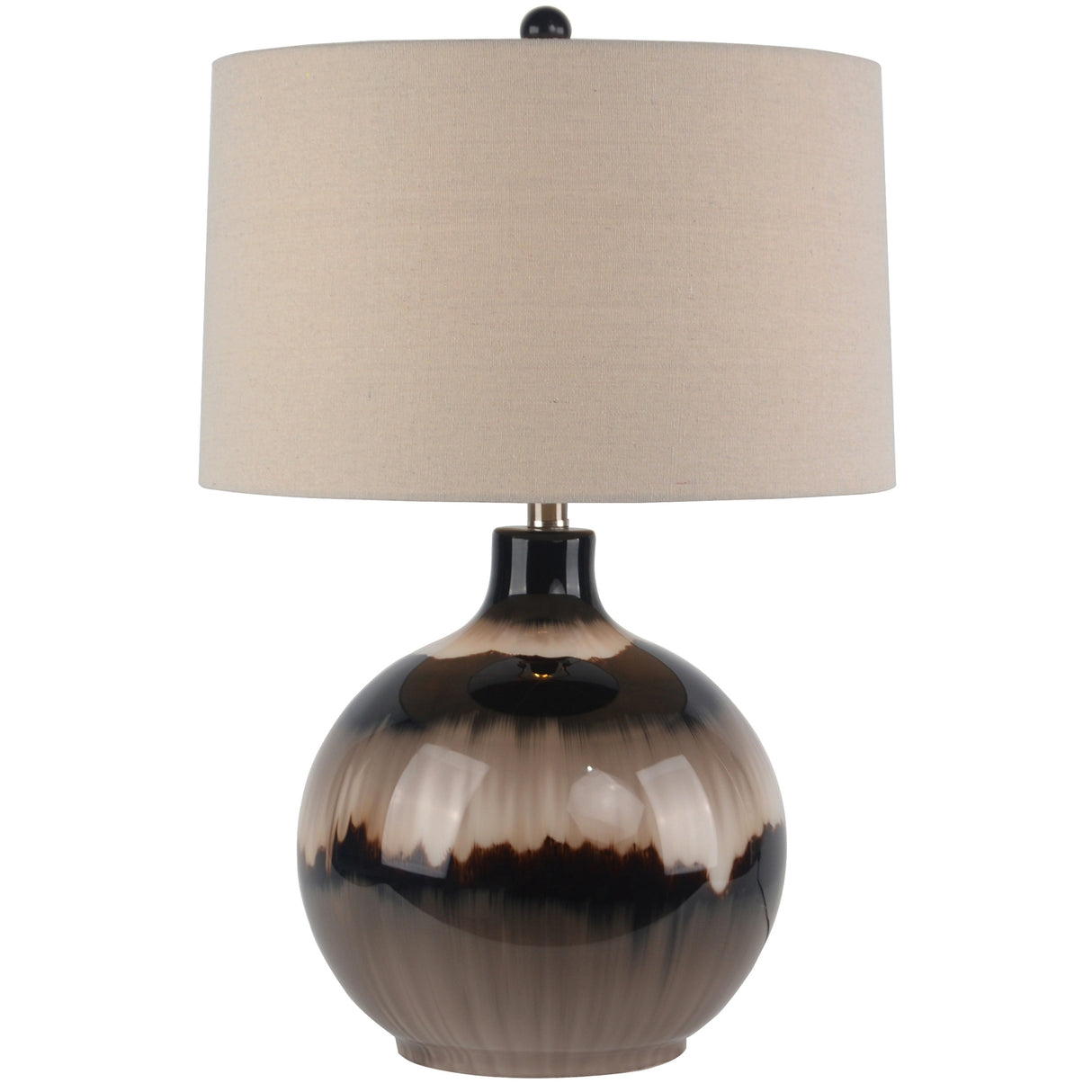 Beige Linen Shade Table Lamp With Shadows Glass Base Sepia-Toned - Sepia