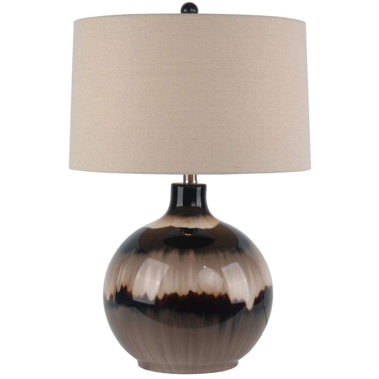 Beige Linen Shade Table Lamp With Shadows Glass Base Sepia-Toned - Sepia