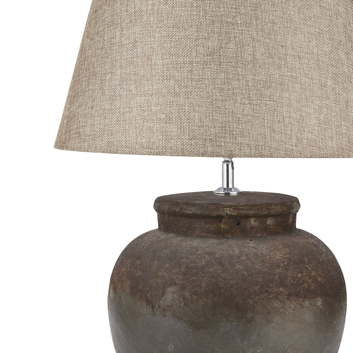Beige Linen Shade Table Lamp With Textured Stone Ceramic Base - Castello