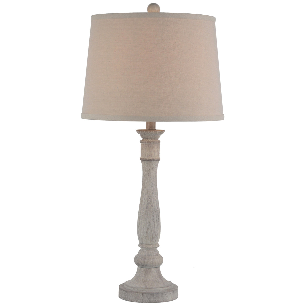 Beige Linen Shade Table Lamp With Textured Wooden Base - Stella