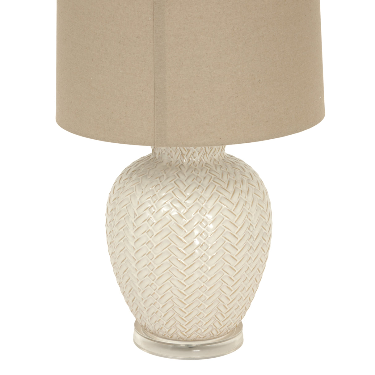 Beige Linen Shade Table Lamp With Weave Ceramic Base - Twill