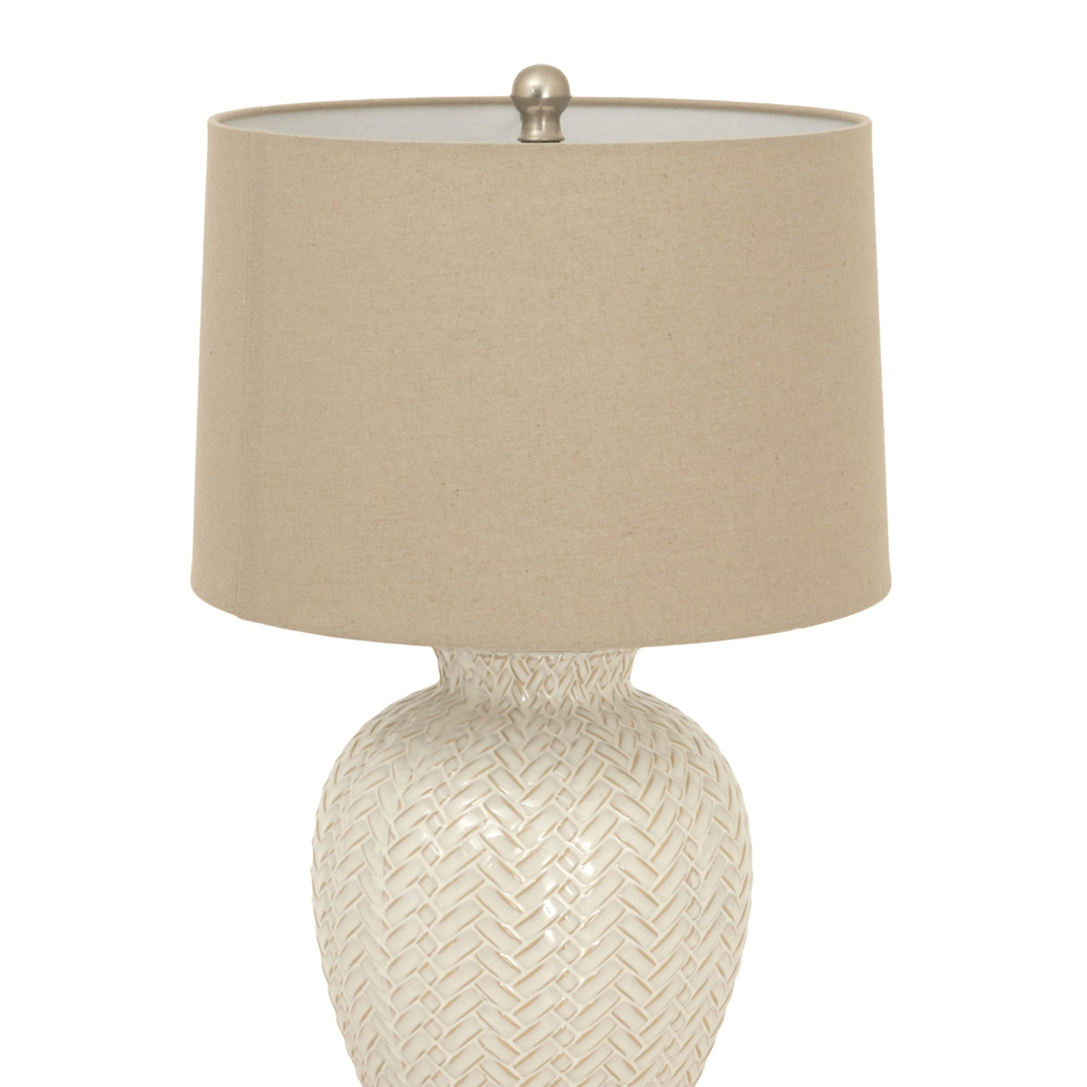 Beige Linen Shade Table Lamp With Weave Ceramic Base - Twill