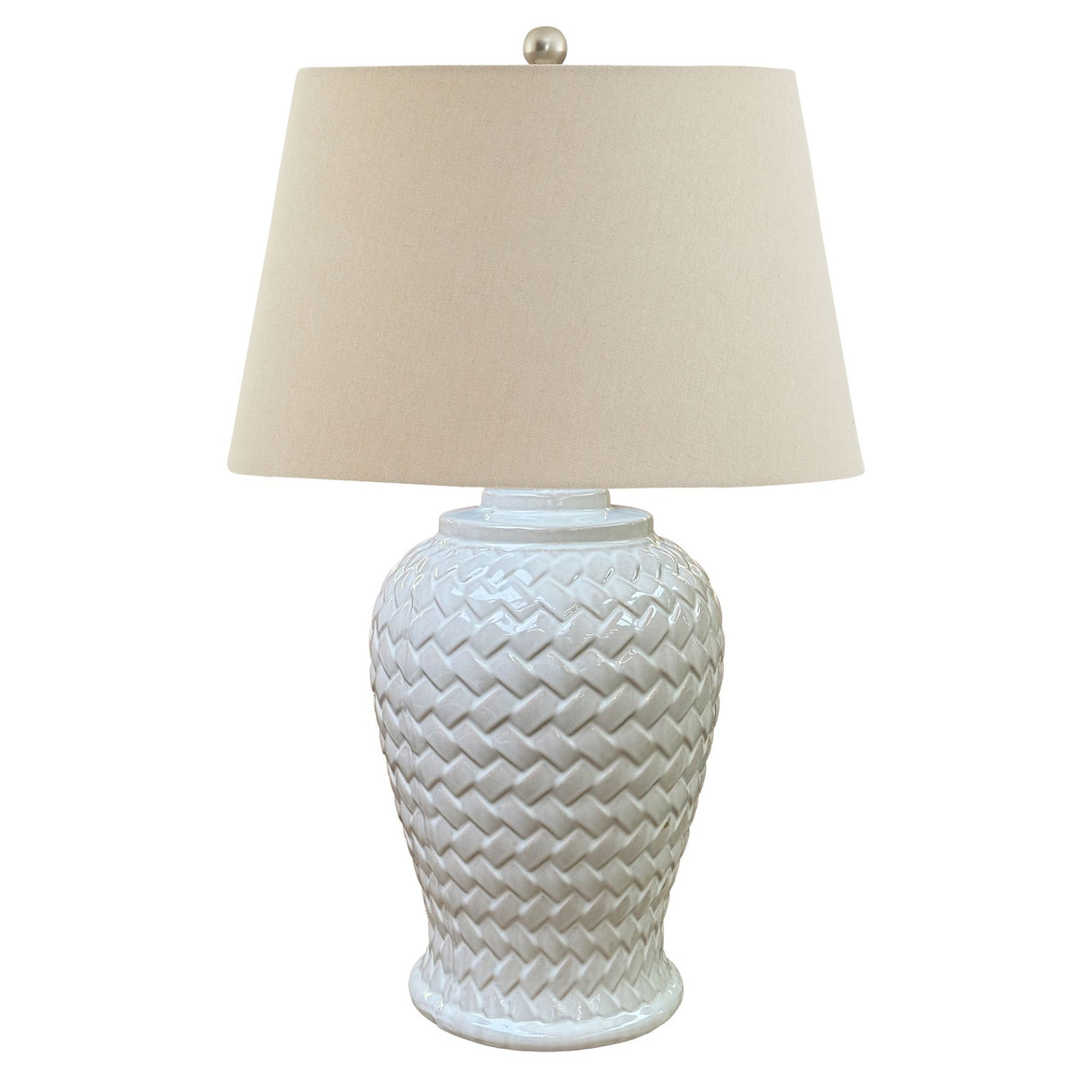 Beige Linen Shade Table Lamp With White Ceramic Base - Woven
