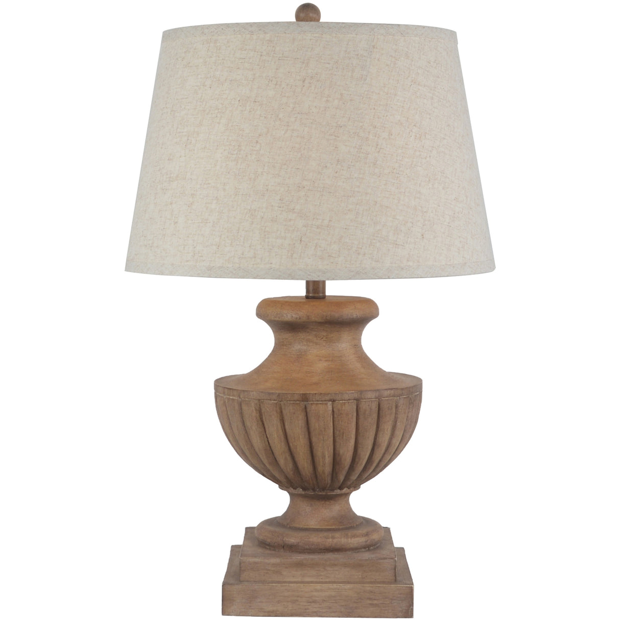 Beige Linen Shade Table Lamp With Wooden Base - Marbelle