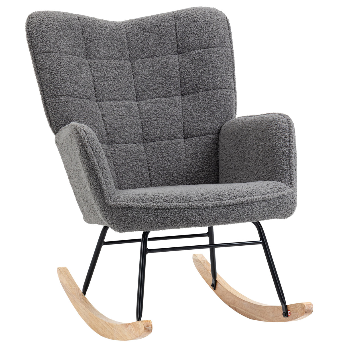 Berber Fleece Fabric Rocking Chair 71cm Wide With Wooden Base - Velmora