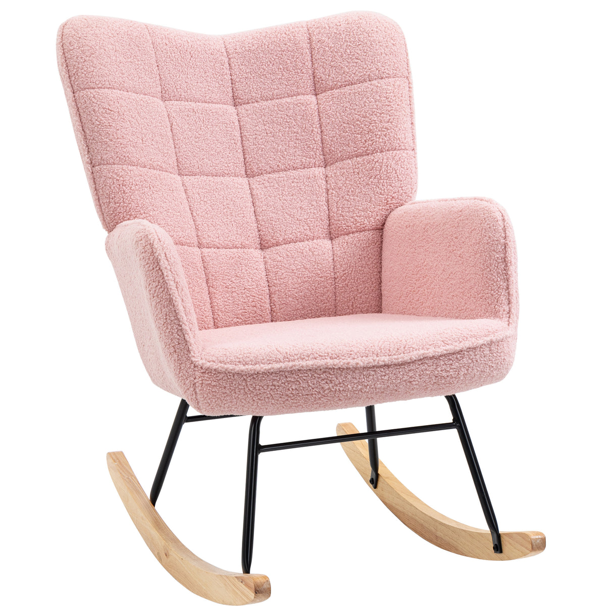 Berber Fleece Fabric Rocking Chair 71cm Wide With Wooden Base - Velmora