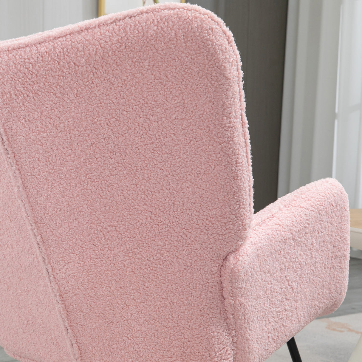 Berber Fleece Fabric Rocking Chair 71cm Wide With Wooden Base - Velmora