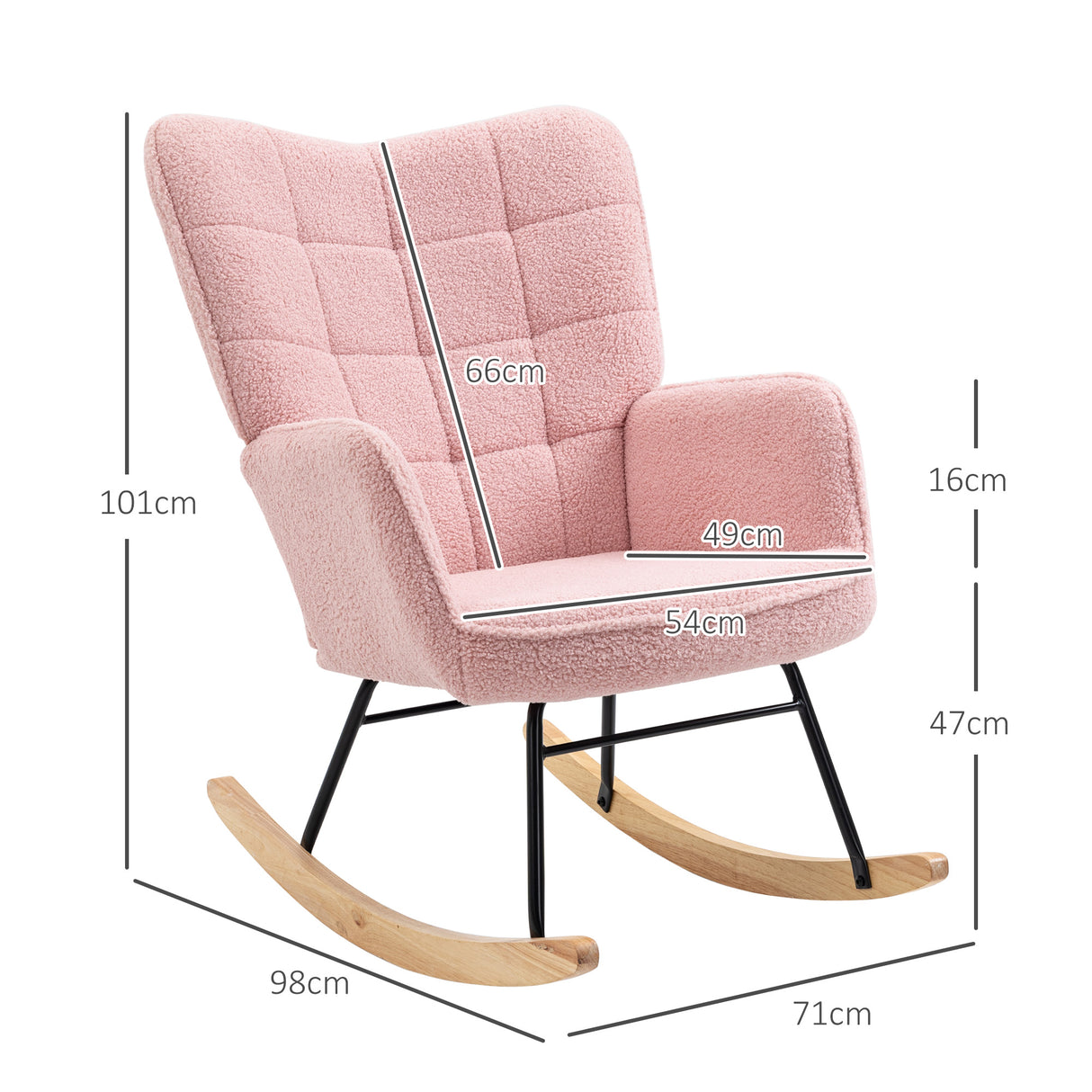 Berber Fleece Fabric Rocking Chair 71cm Wide With Wooden Base - Velmora