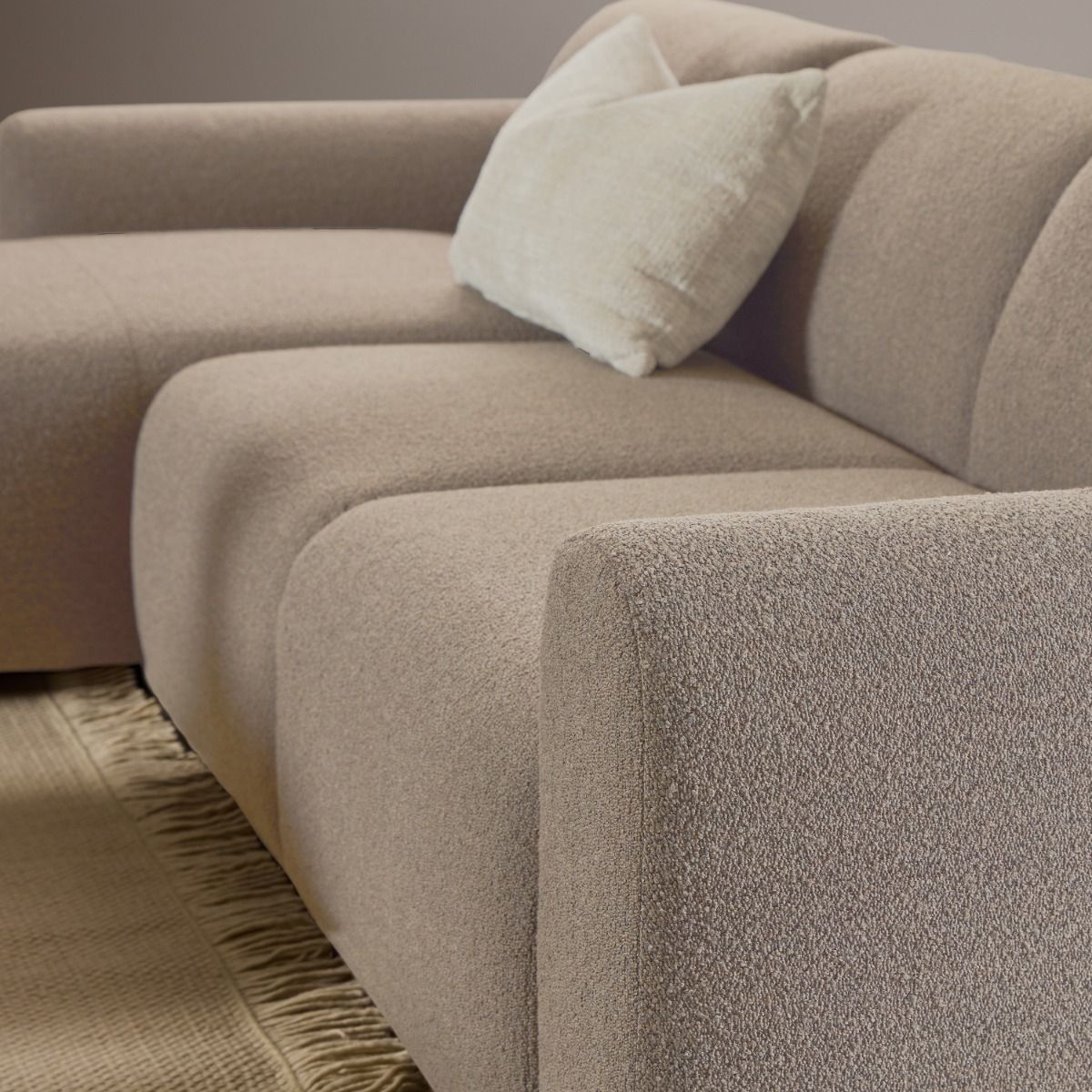 Boucle Fabric 2 Seater Chaise Longue Sofa Facing Left Handed - Midfield