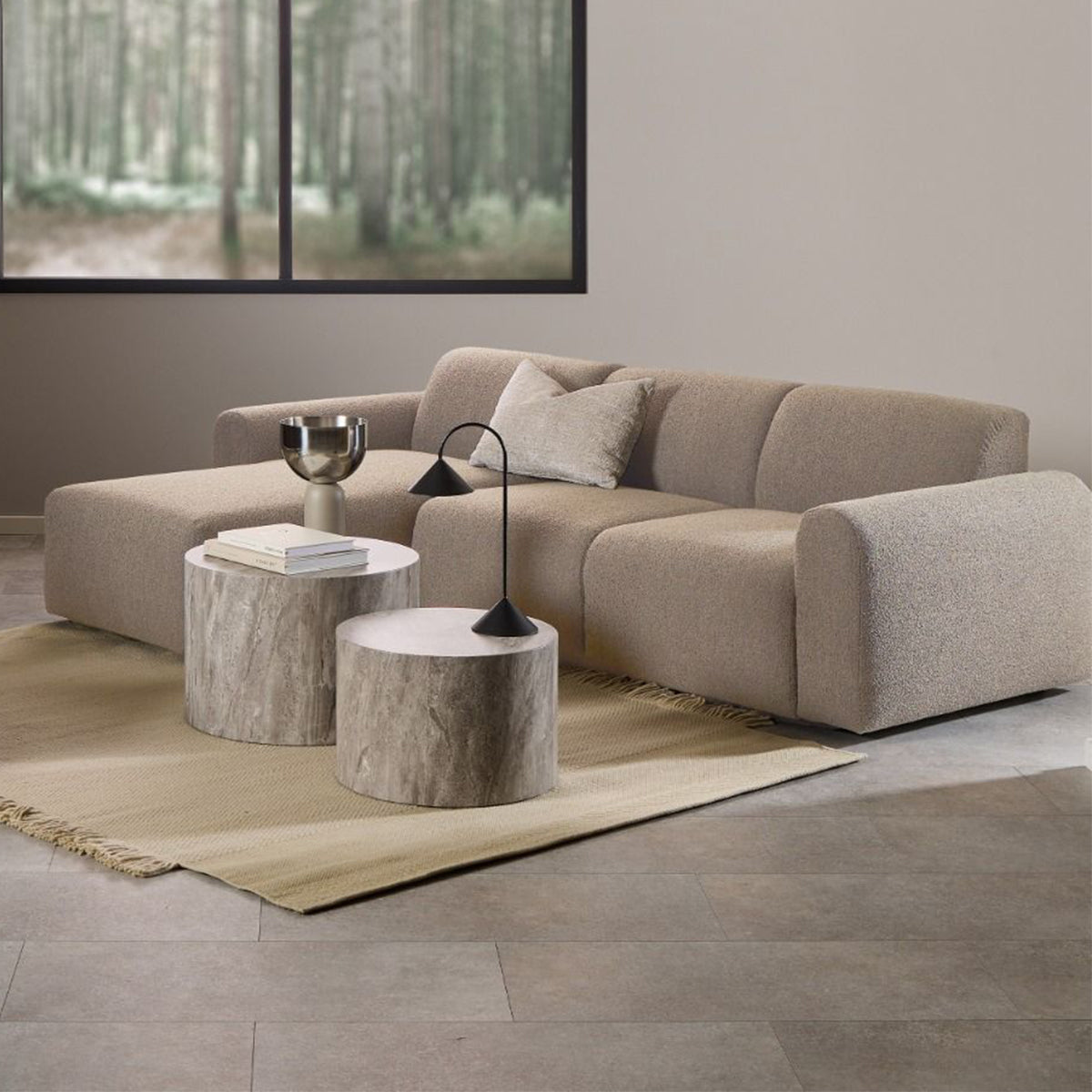 Boucle Fabric 2 Seater Chaise Longue Sofa Facing Left Handed - Midfield