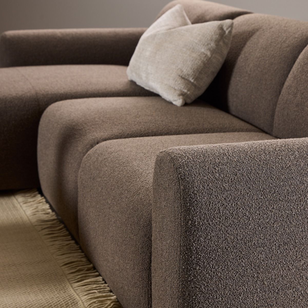 Boucle Fabric 2 Seater Chaise Longue Sofa Facing Left Handed - Midfield