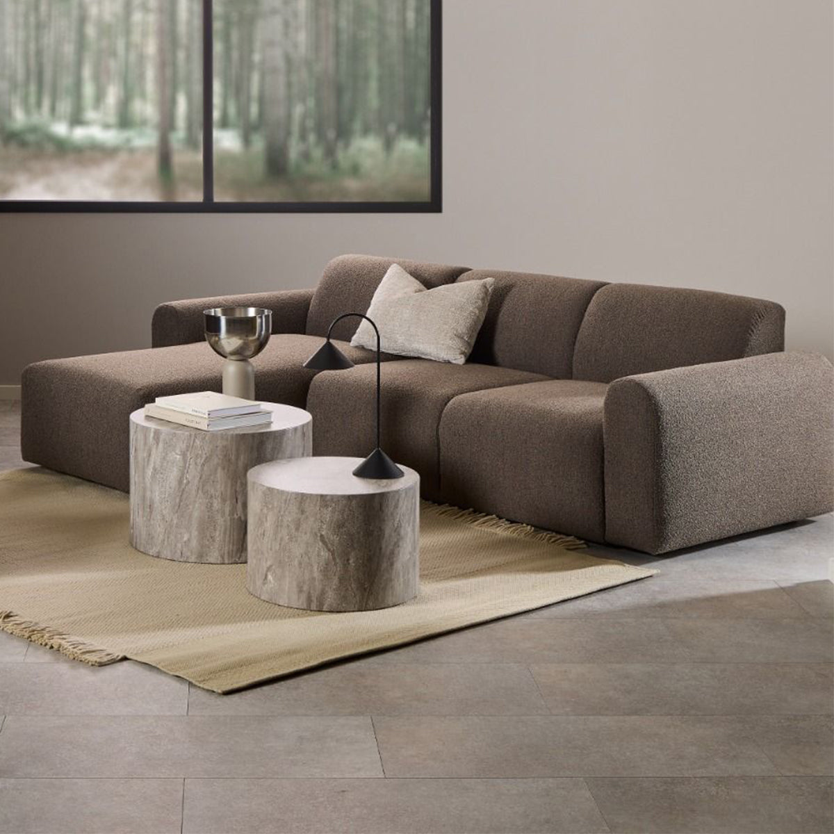 Boucle Fabric 2 Seater Chaise Longue Sofa Facing Left Handed - Midfield