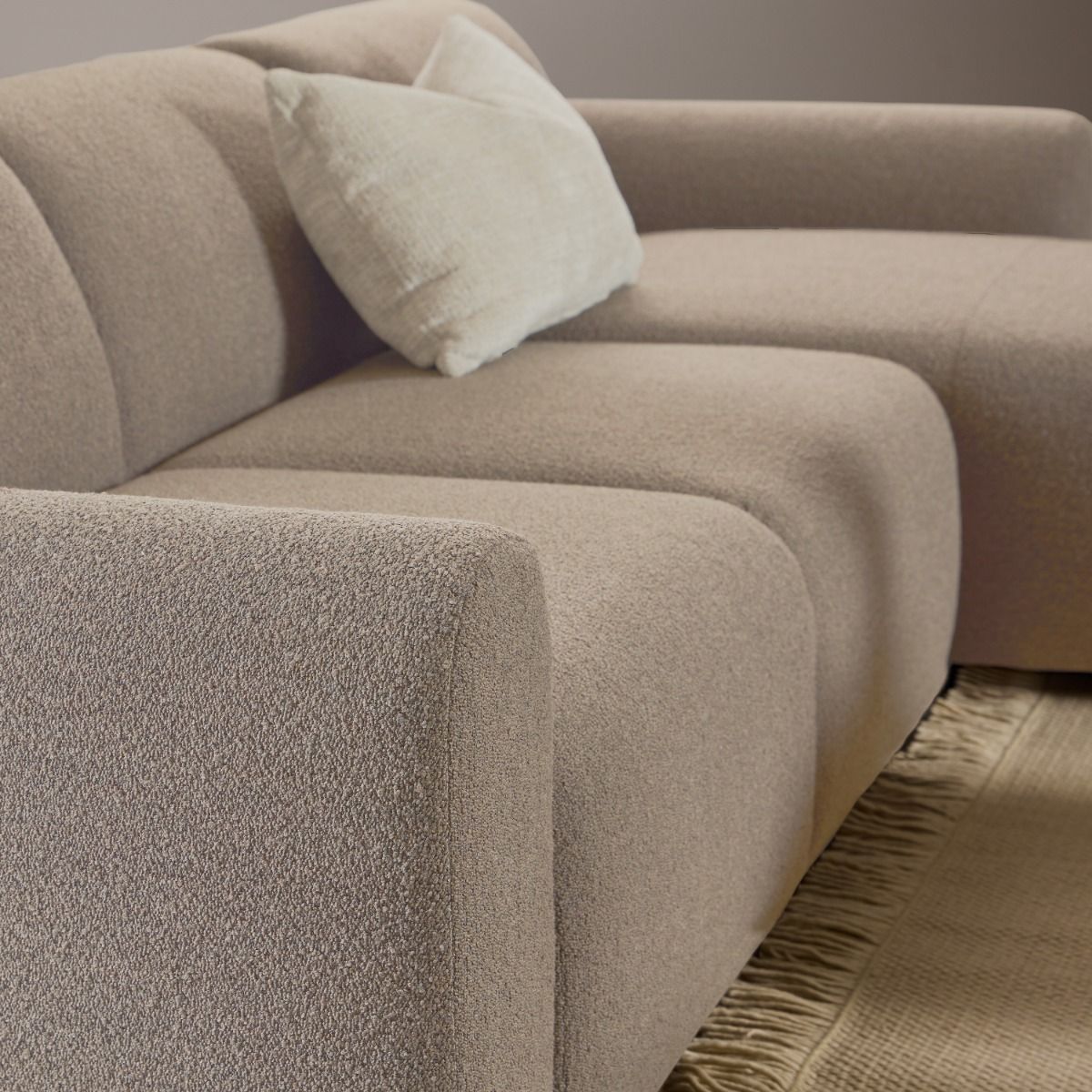 Boucle Fabric 2 Seater Chaise Longue Sofa Facing Right Handed - Midfield