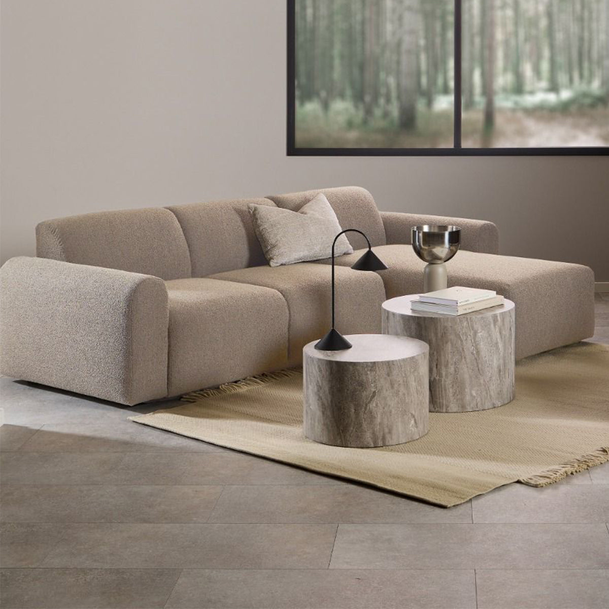 Boucle Fabric 2 Seater Chaise Longue Sofa Facing Right Handed - Midfield