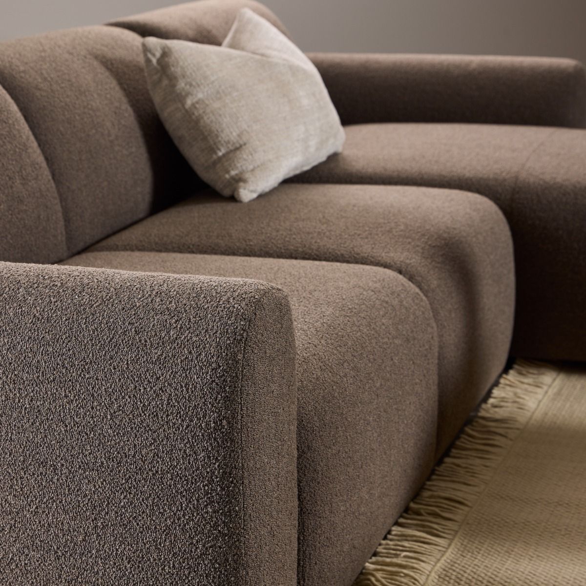 Boucle Fabric 2 Seater Chaise Longue Sofa Facing Right Handed - Midfield