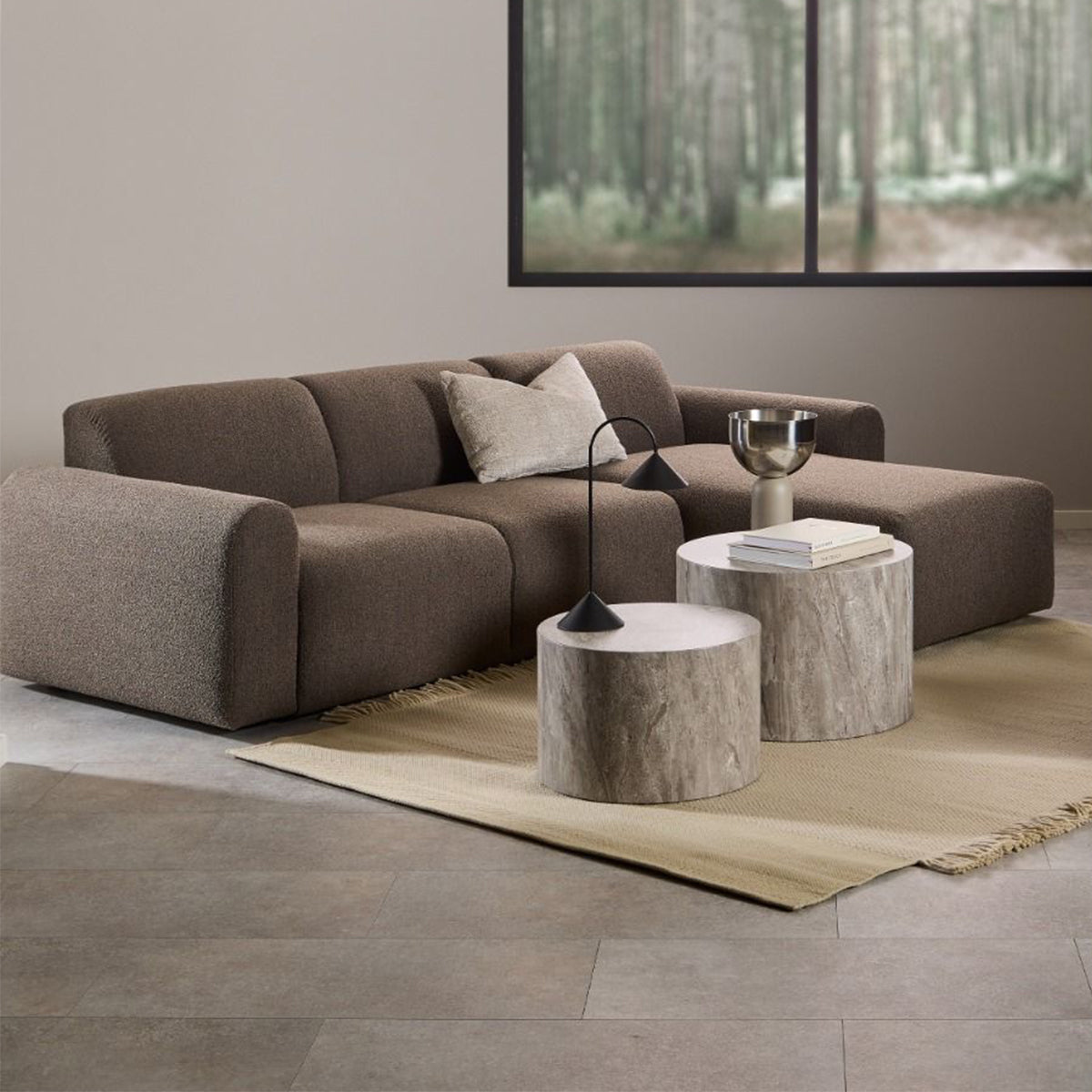 Boucle Fabric 2 Seater Chaise Longue Sofa Facing Right Handed - Midfield