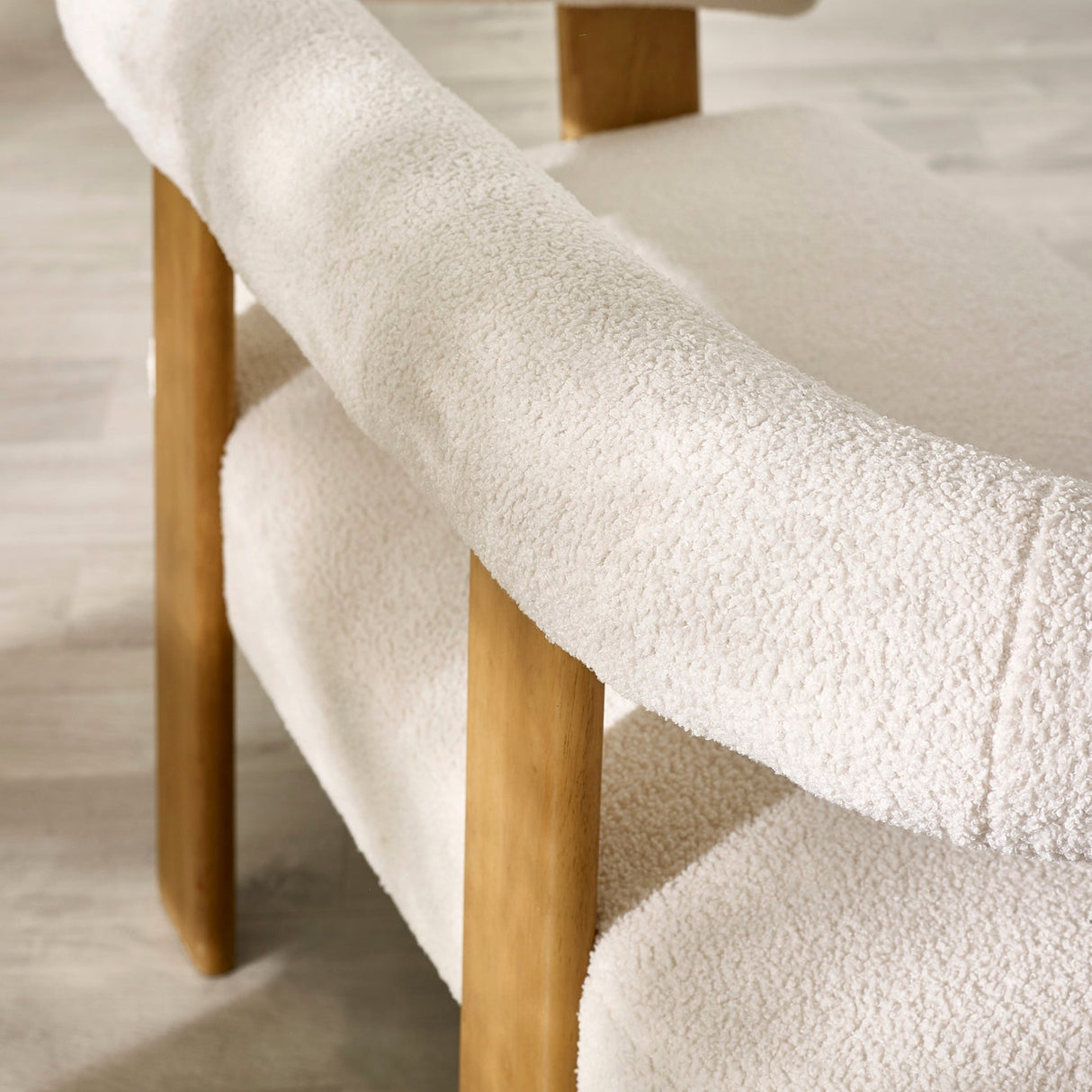 Boucle Fabric 2 Seater Sofa With Wooden Legs - Freya