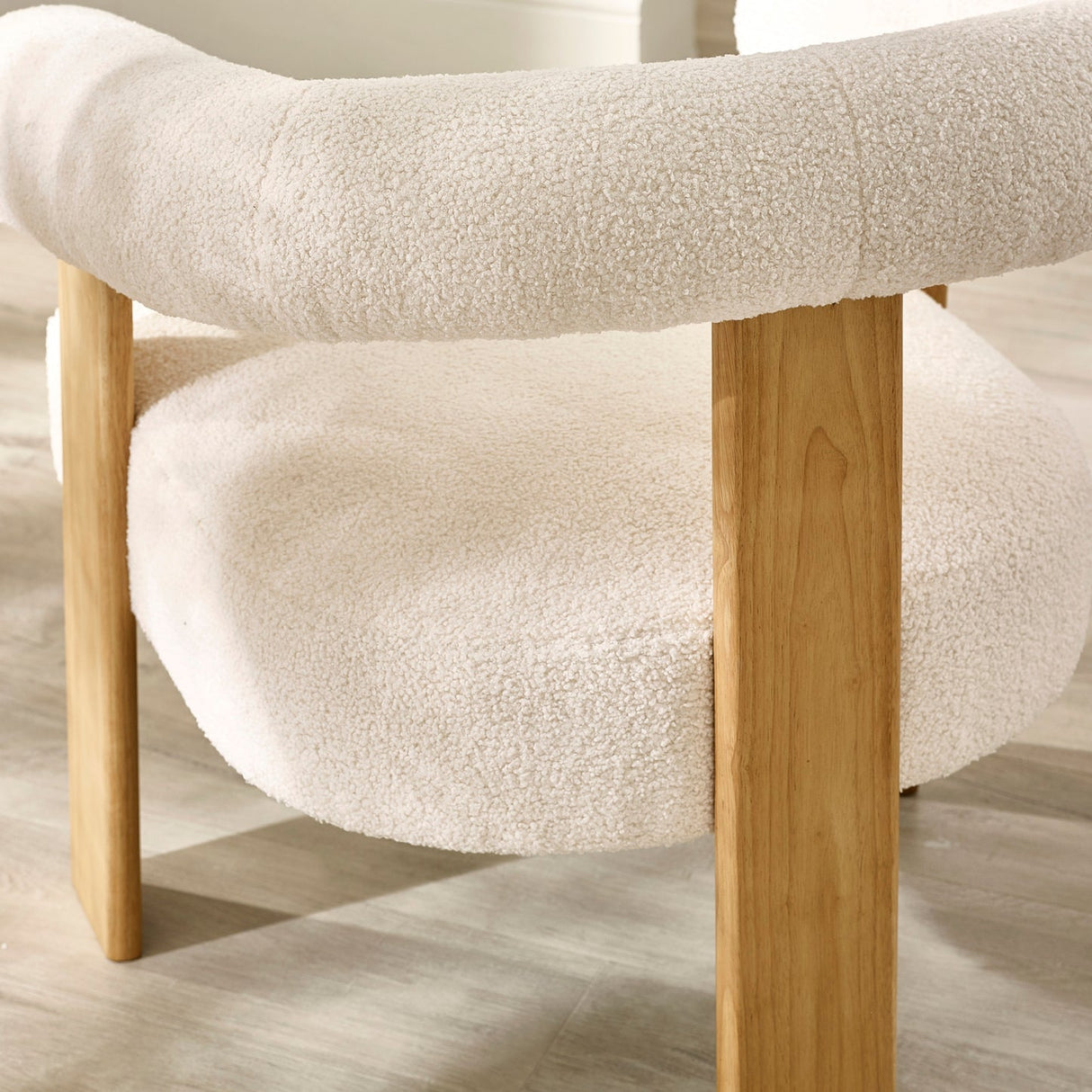 Boucle Fabric Accent Armchair With Wooden Legs - Freya