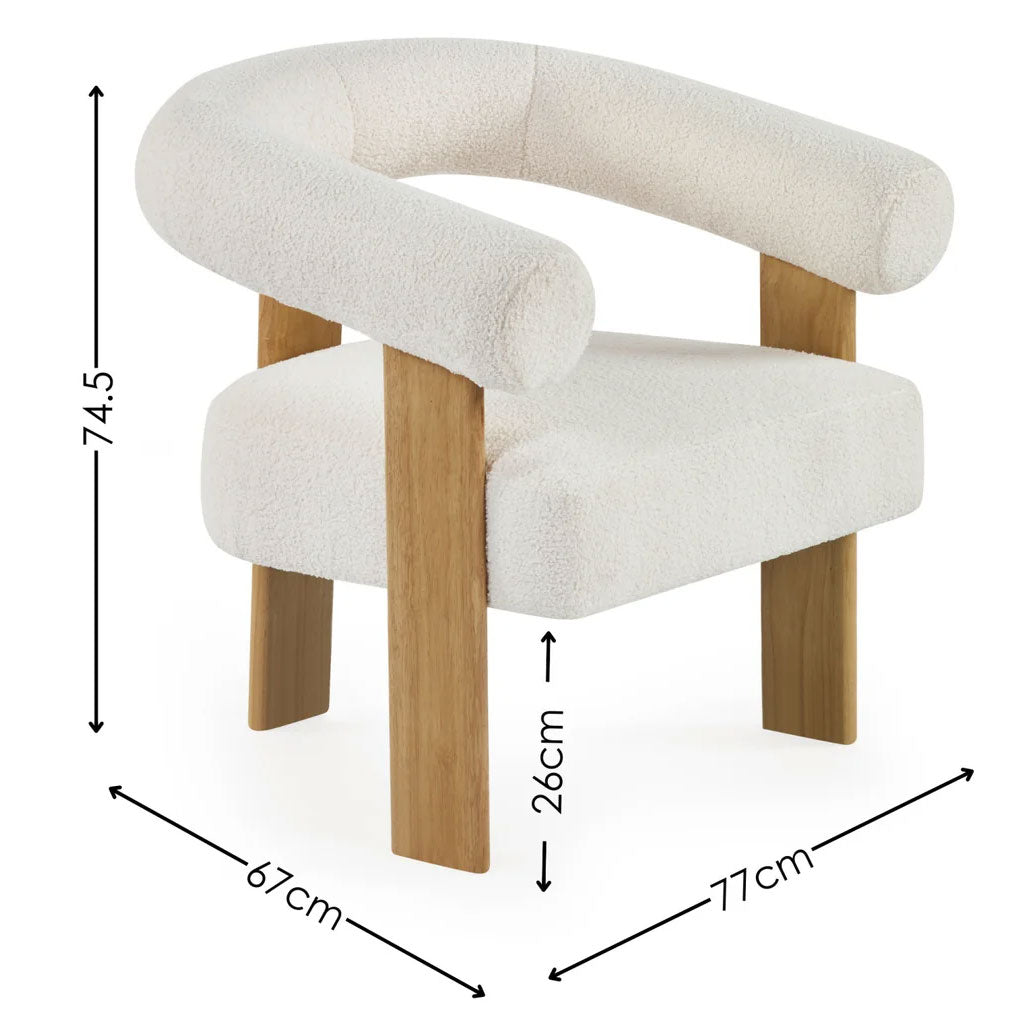 Boucle Fabric Accent Armchair With Wooden Legs - Freya