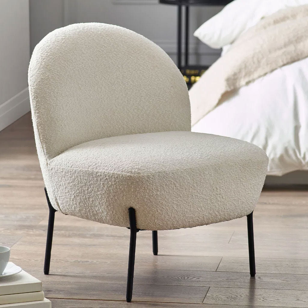 Boucle Fabric Accent Chair With Black Legs - Lulu