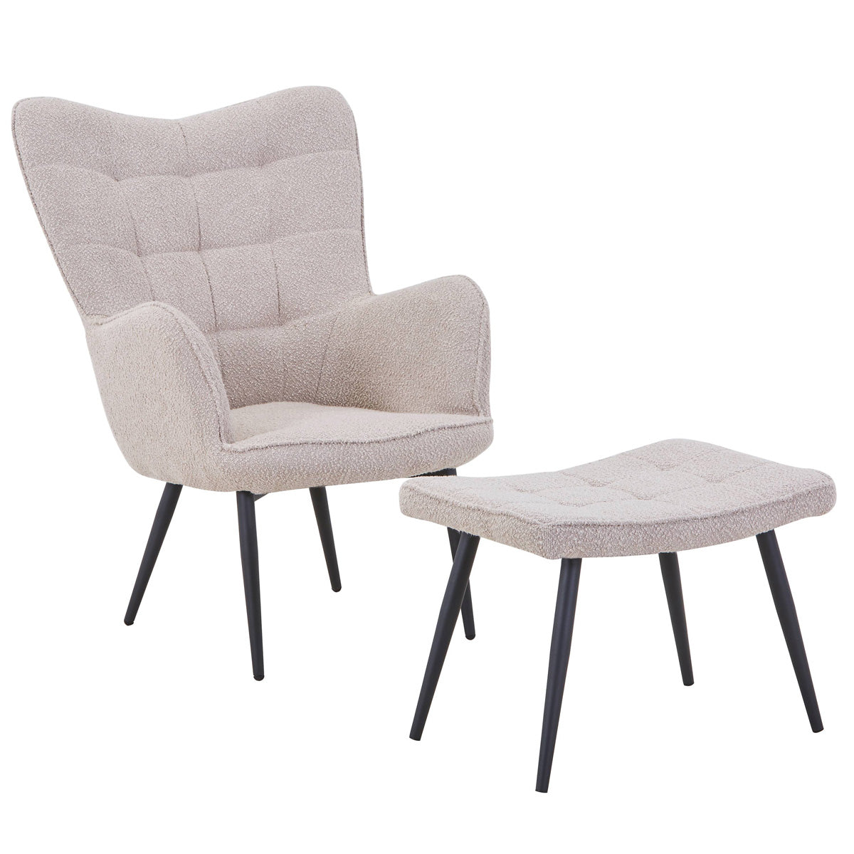 Boucle Fabric Armchair With Footstool - Paris