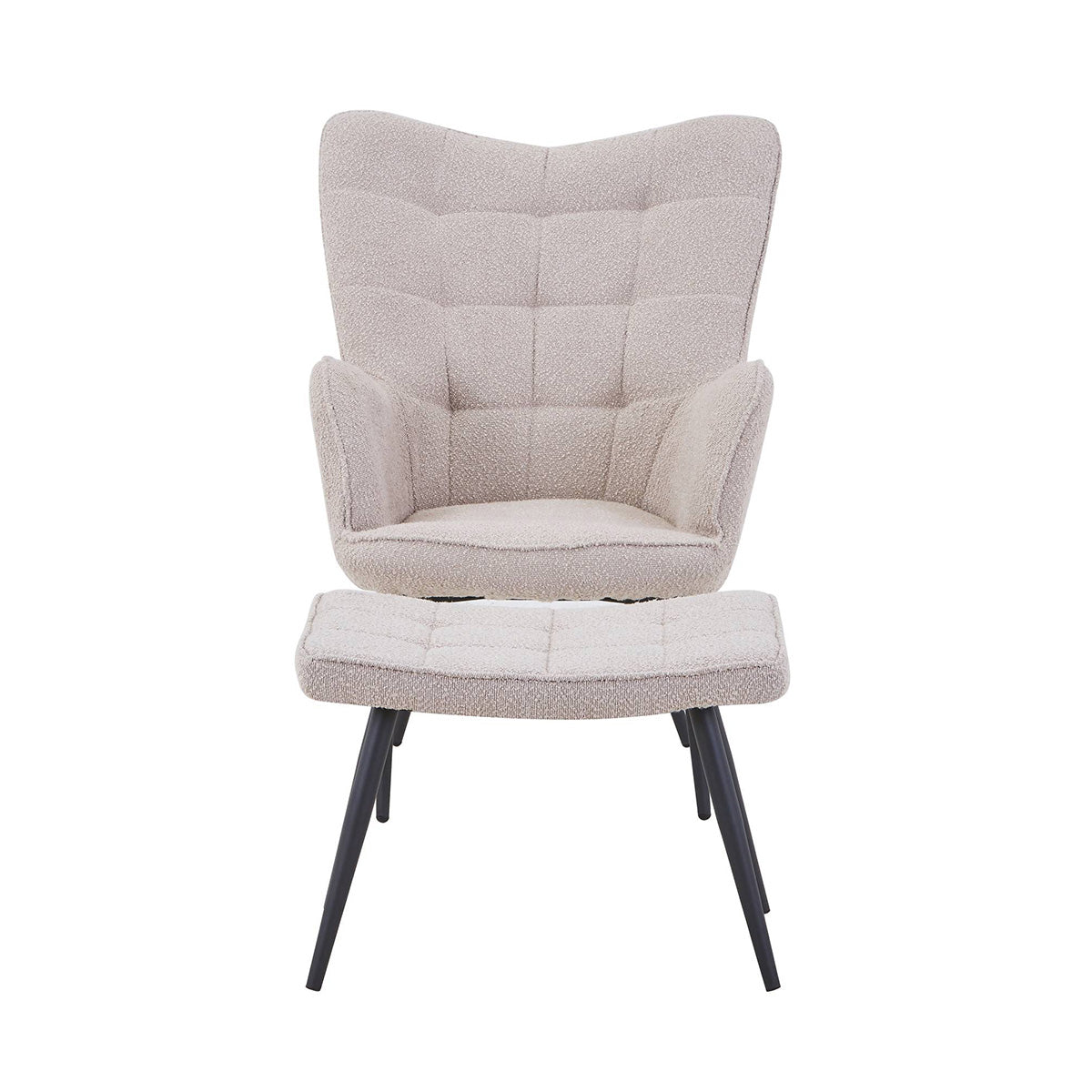 Boucle Fabric Armchair With Footstool - Paris