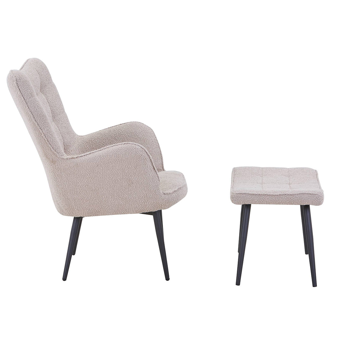 Boucle Fabric Armchair With Footstool - Paris