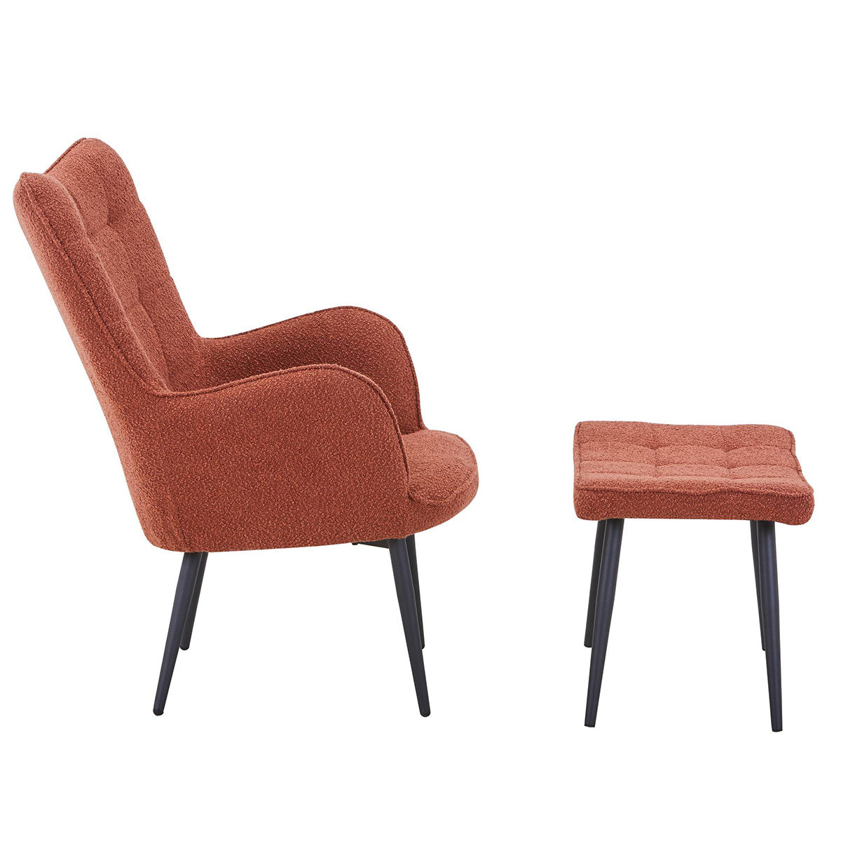 Boucle Fabric Armchair With Footstool - Paris
